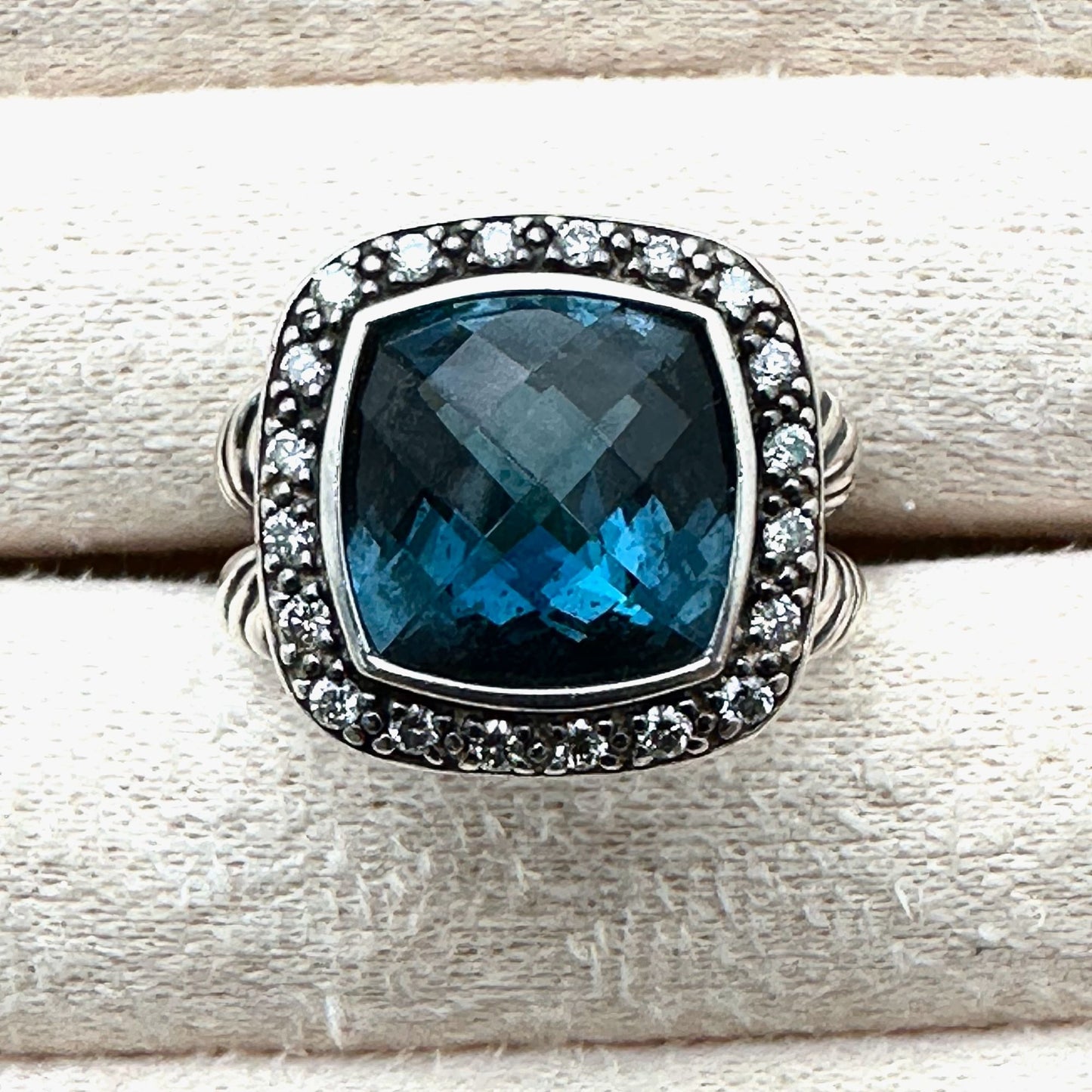 David Yurman Ring Albion Blue Topaz Diamond Sterling Silver Size 6 Gift