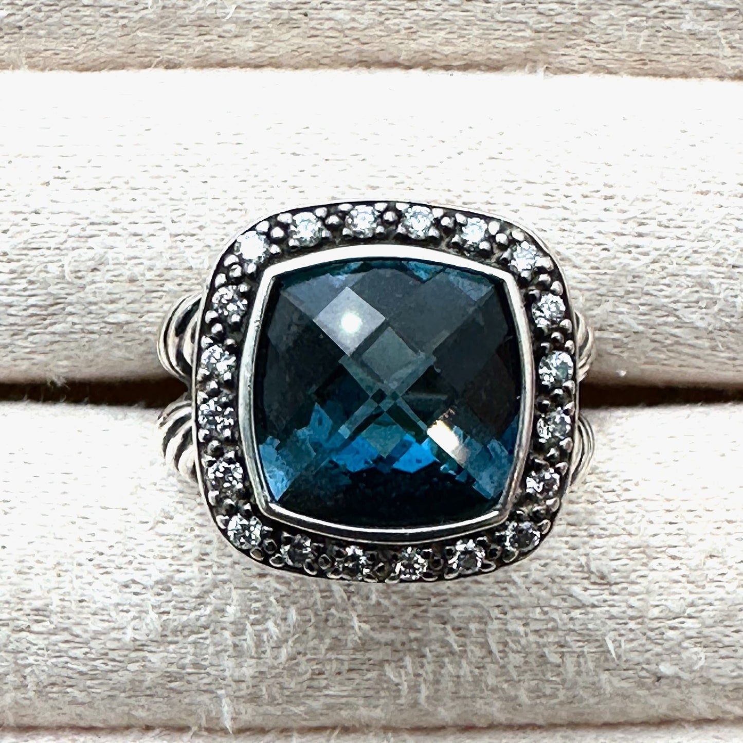 David Yurman Ring Albion Blue Topaz Diamond Sterling Silver Size 6 Gift