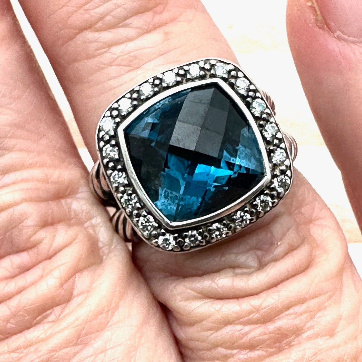 David Yurman Ring Albion Blue Topaz Diamond Sterling Silver Size 6 Gift