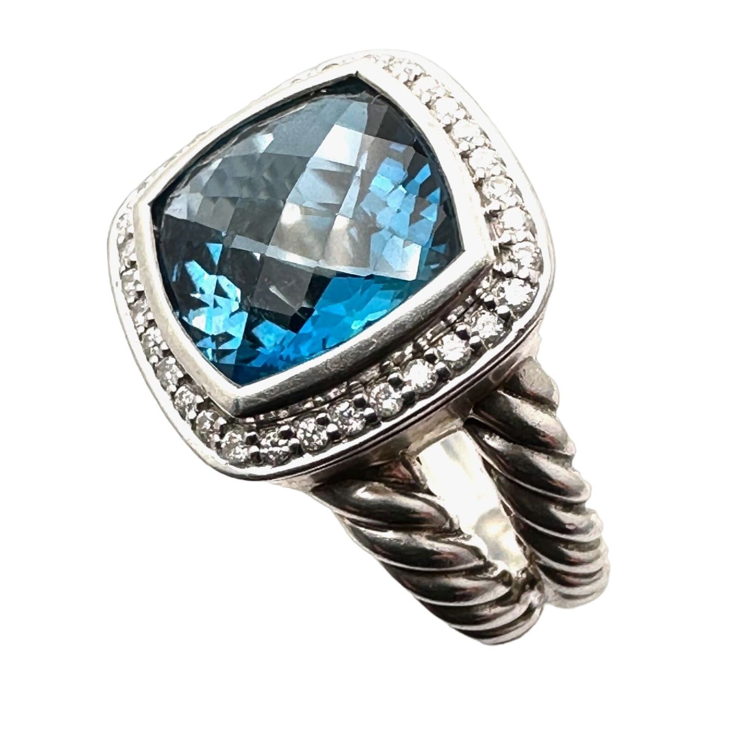 David Yurman Ring Albion Blue Topaz Diamond Sterling Silver Size 6 Gift