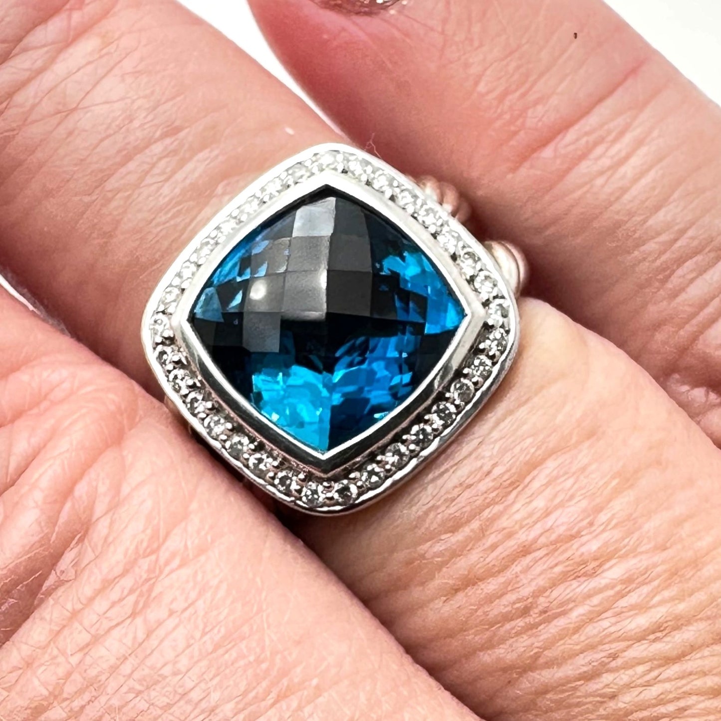 David Yurman Ring Albion Blue Topaz Diamond Sterling Silver Size 6 Gift