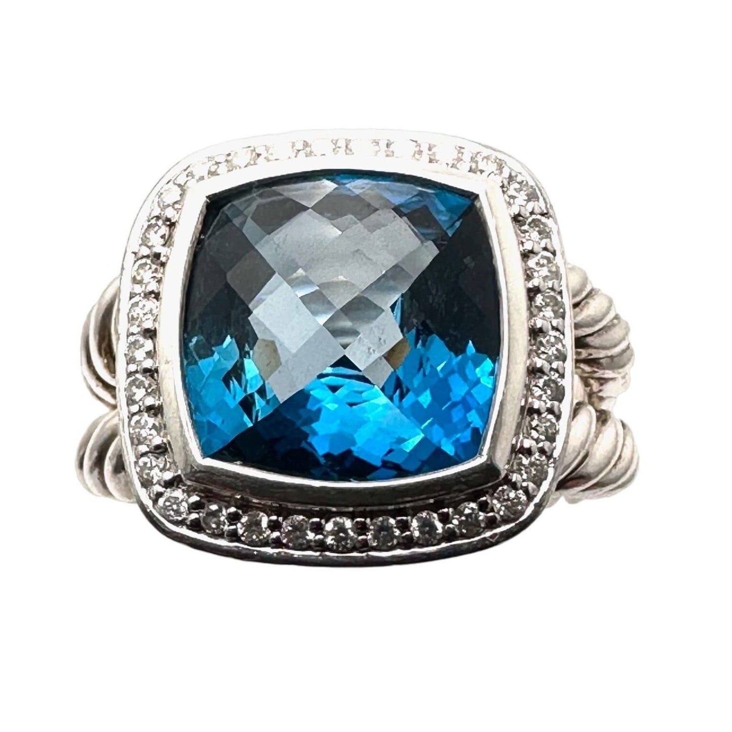 David Yurman Ring Albion Blue Topaz Diamond Sterling Silver Size 6 Gift