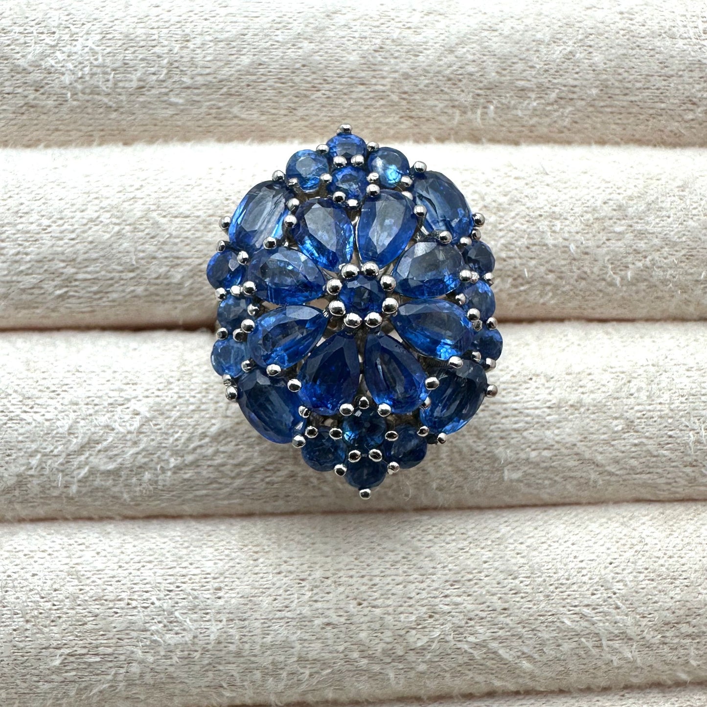 Blue Sapphire Ring Cluster Statement Sterling Silver Size 8 Signed BBJ