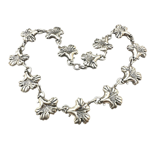 Vintage Danecraft Sterling Silver Flower Design Necklace 15 Inch 44 Grams