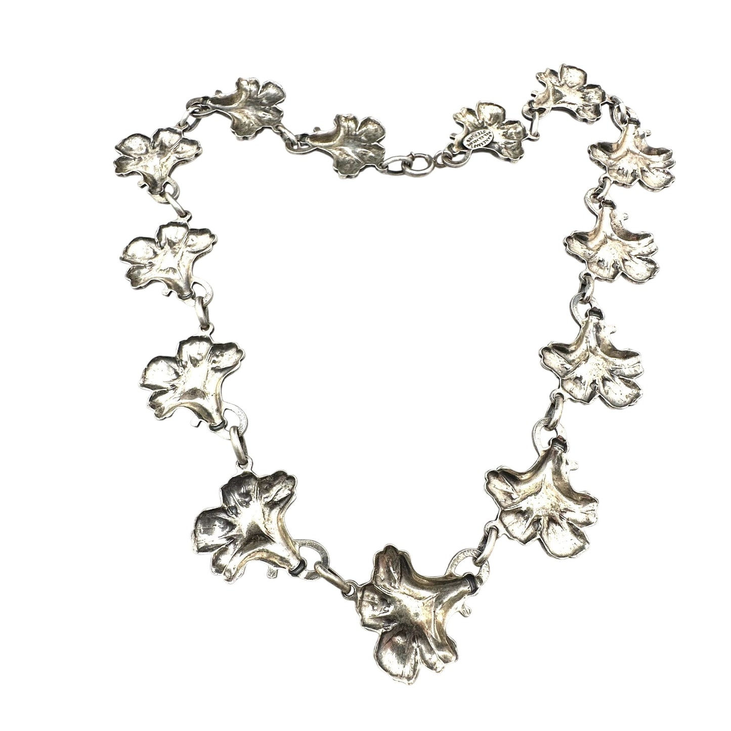 Vintage Danecraft Sterling Silver Flower Design Necklace 15 Inch 44 Grams