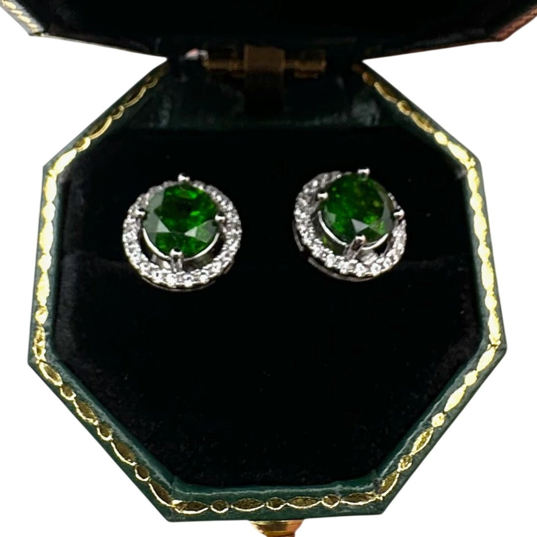 Chrome Diopside Sterling Silver Pierced Stud Earrings Signed JZ