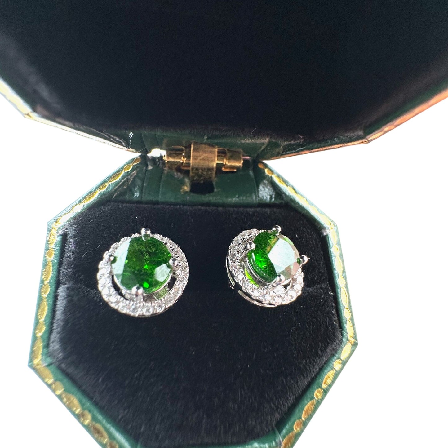 Chrome Diopside Sterling Silver Pierced Stud Earrings Signed JZ