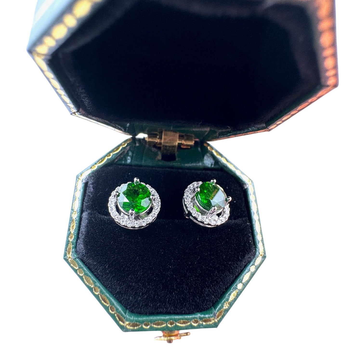 Chrome Diopside Sterling Silver Pierced Stud Earrings Signed JZ