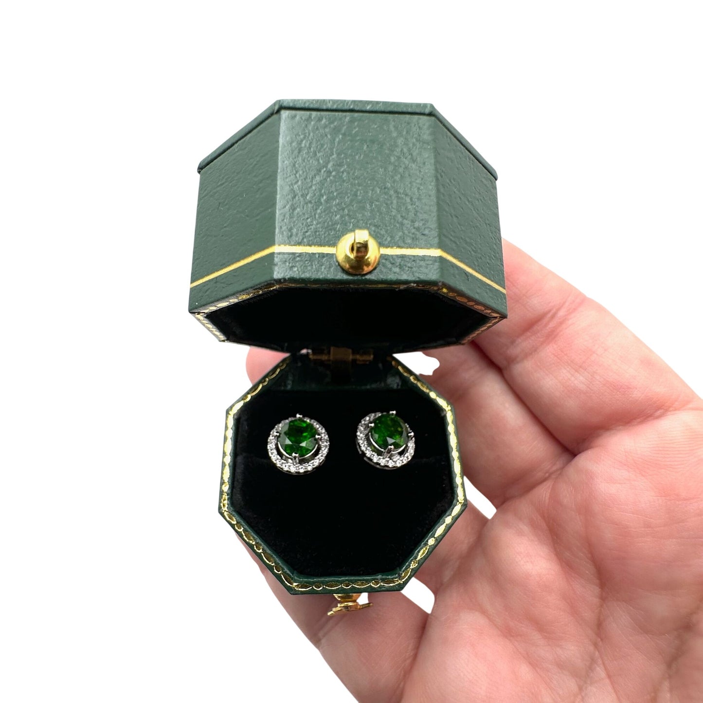 Chrome Diopside Sterling Silver Pierced Stud Earrings Signed JZ