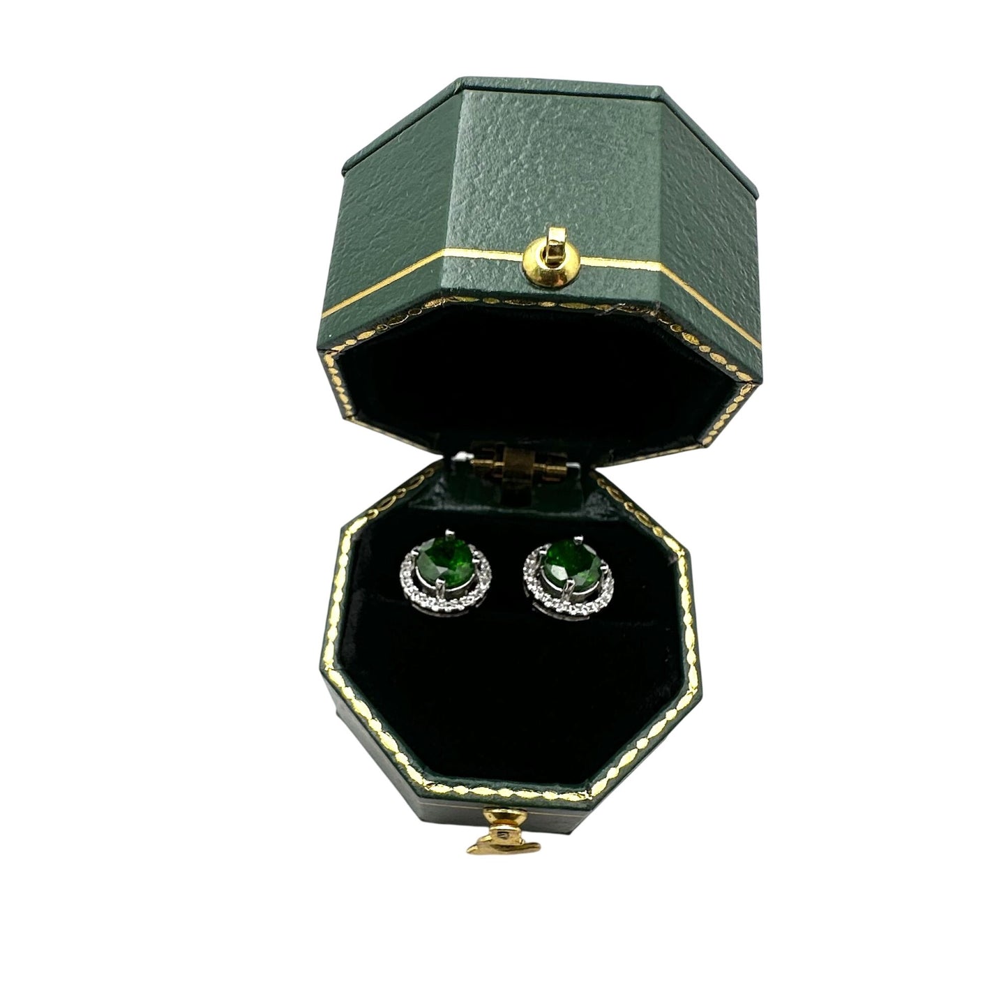 Chrome Diopside Sterling Silver Pierced Stud Earrings Signed JZ