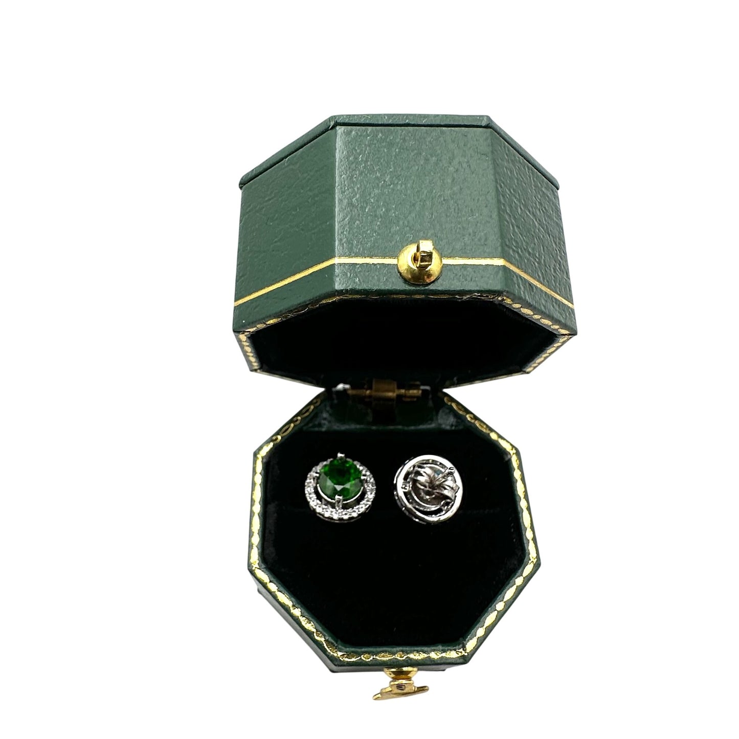 Chrome Diopside Sterling Silver Pierced Stud Earrings Signed JZ