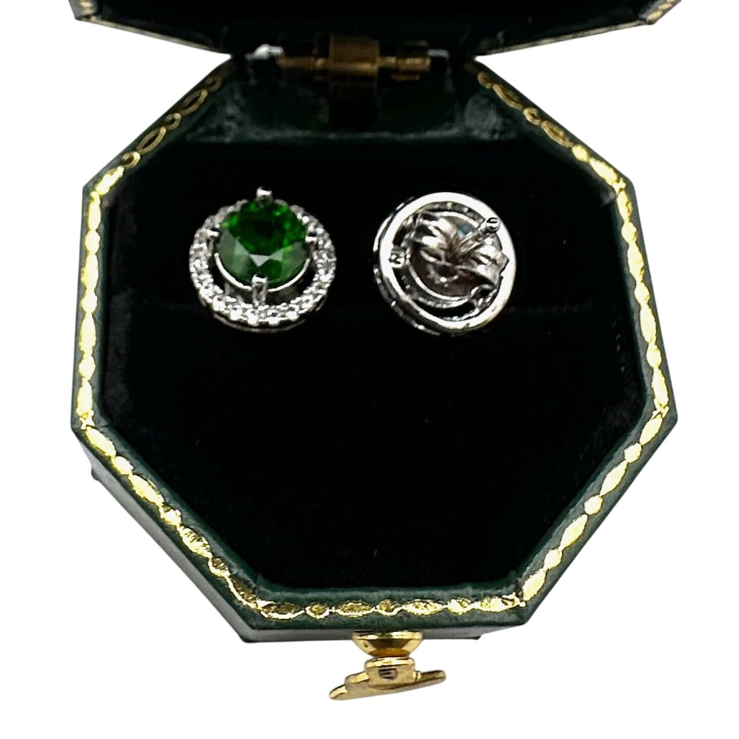 Chrome Diopside Sterling Silver Pierced Stud Earrings Signed JZ