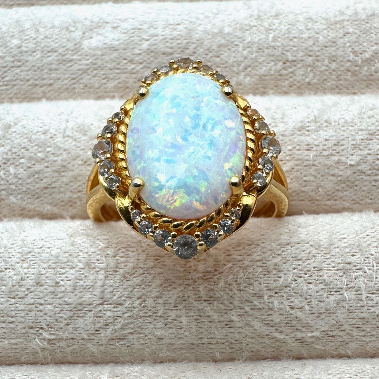 Opal Diamond Ring Gold Plated Sterling Silver Size 8 Signed DK