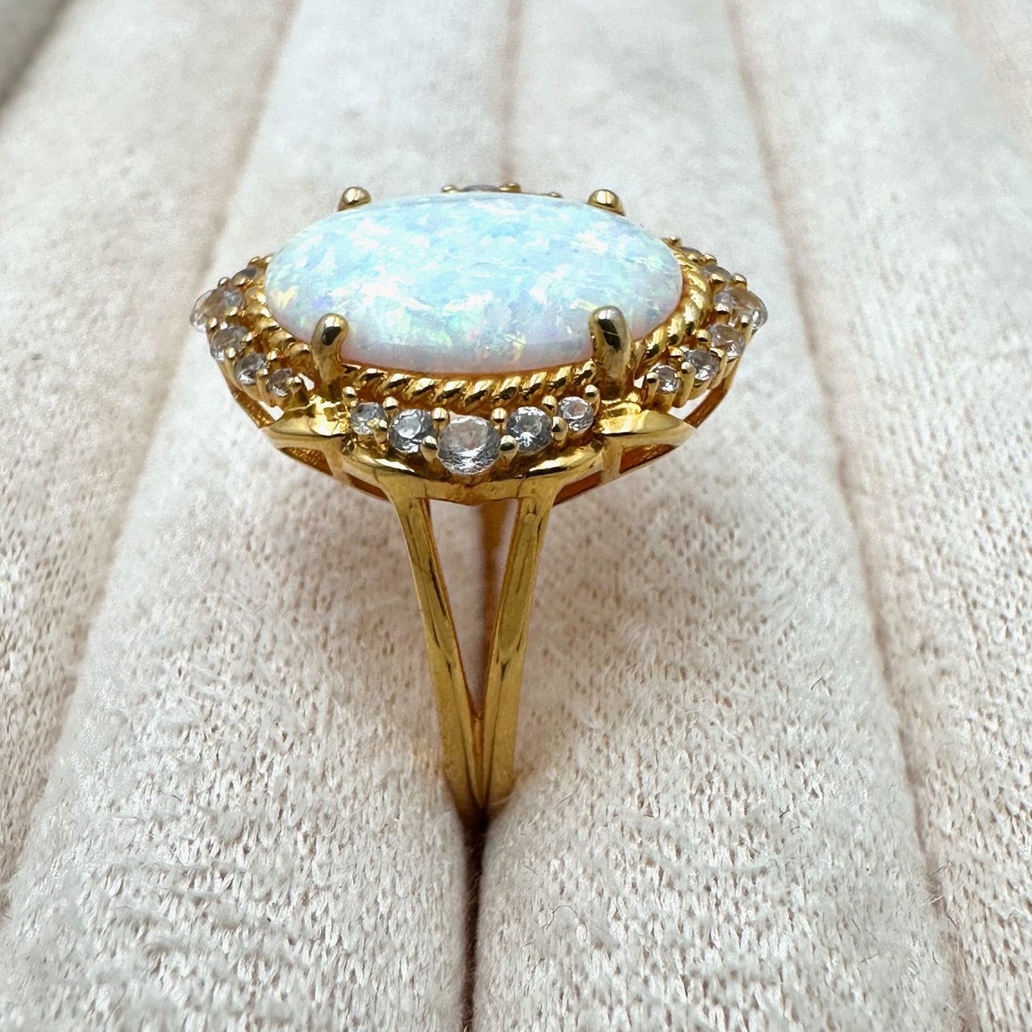 Opal Diamond Ring Gold Plated Sterling Silver Size 8 Signed DK