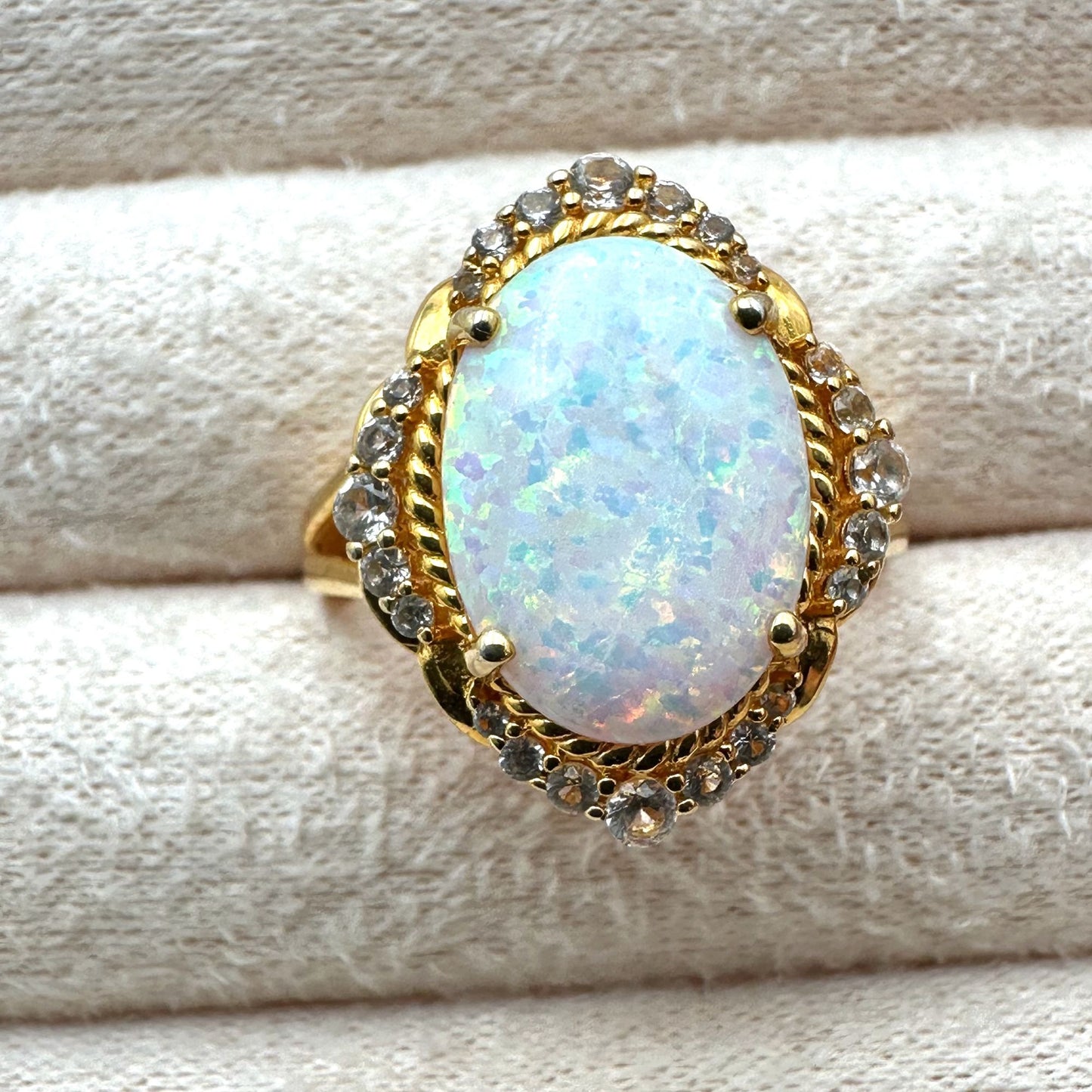 Opal Diamond Ring Gold Plated Sterling Silver Size 8 Signed DK
