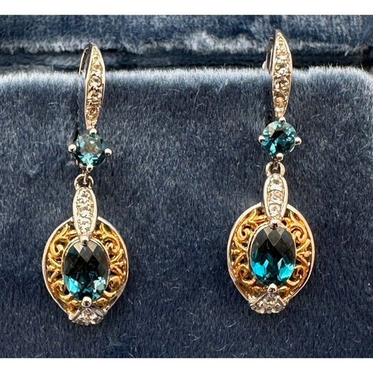 Michael Valitutti Blue Gemstone Sterling Silver Chandelier Pierced Earrings