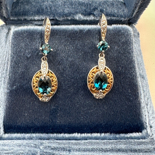 Michael Valitutti Blue Gemstone Sterling Silver Chandelier Pierced Earrings
