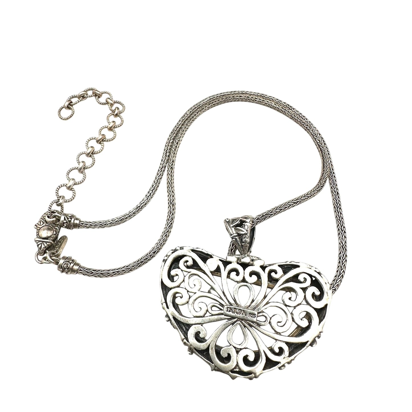 Sarda Necklace Carved Mother of Pearl Pendant Sterling Silver 18 to 20 Inch
