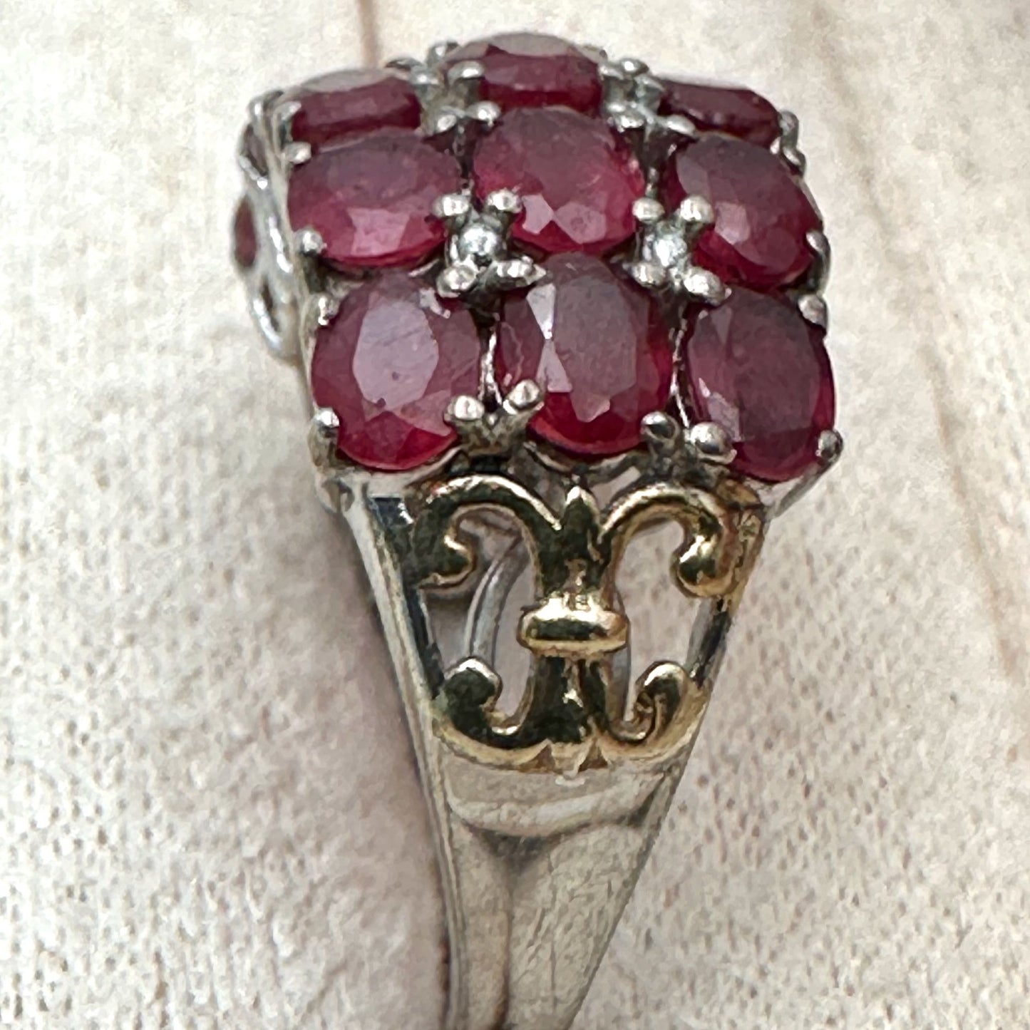 Chuck Clemency Ruby Cluster Ring Sterling Silver Gold Accents Size 8