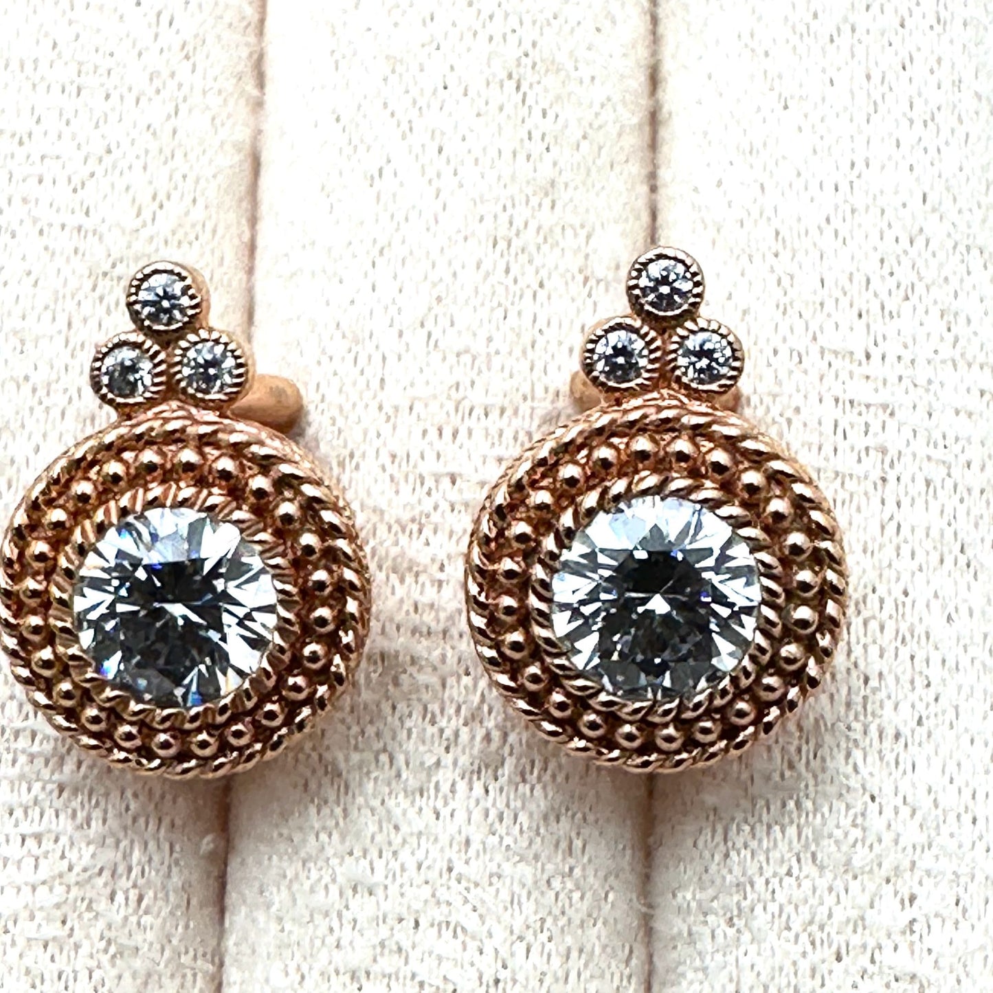 Judith Ripka Pierced Earrings Cubic Zirconia Rose Gold Plated Sterling Silver