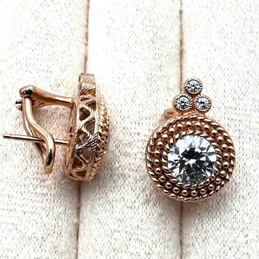 Judith Ripka Pierced Earrings Cubic Zirconia Rose Gold Plated Sterling Silver