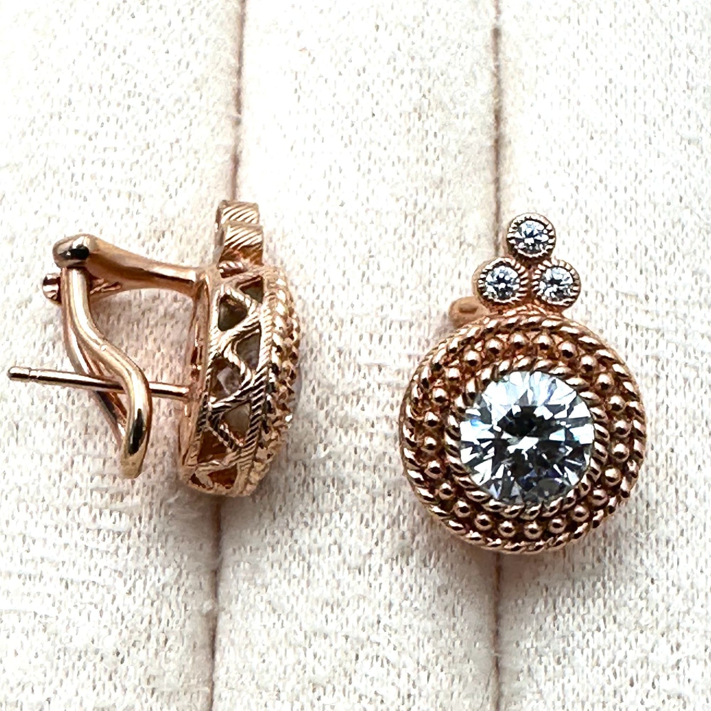 Judith Ripka Pierced Earrings Cubic Zirconia Rose Gold Plated Sterling Silver