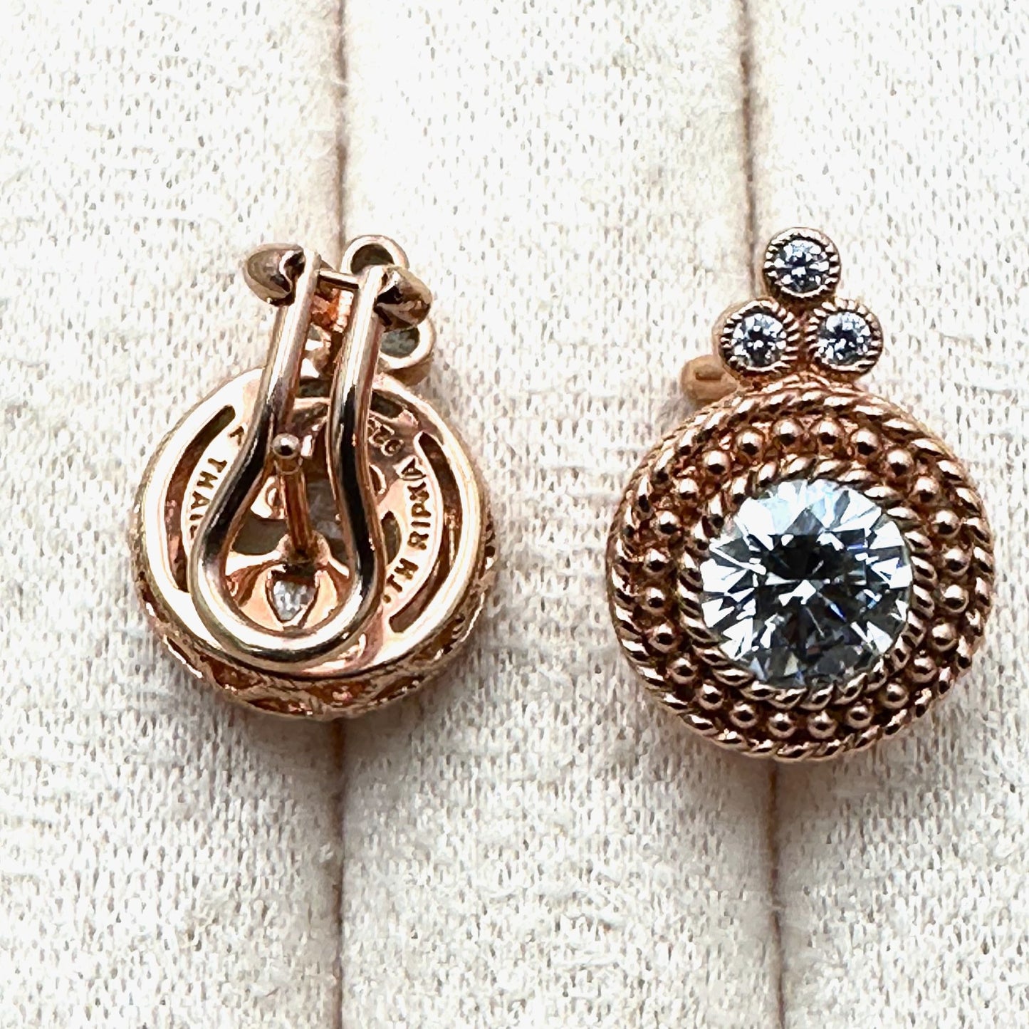 Judith Ripka Pierced Earrings Cubic Zirconia Rose Gold Plated Sterling Silver