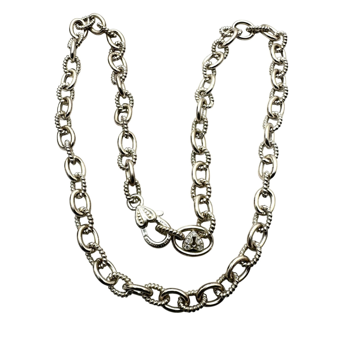 Judith Ripka Sterling Silver Cubic Zirconia Necklace 18 Inch Heavy Ribbed Chain 58 Grams