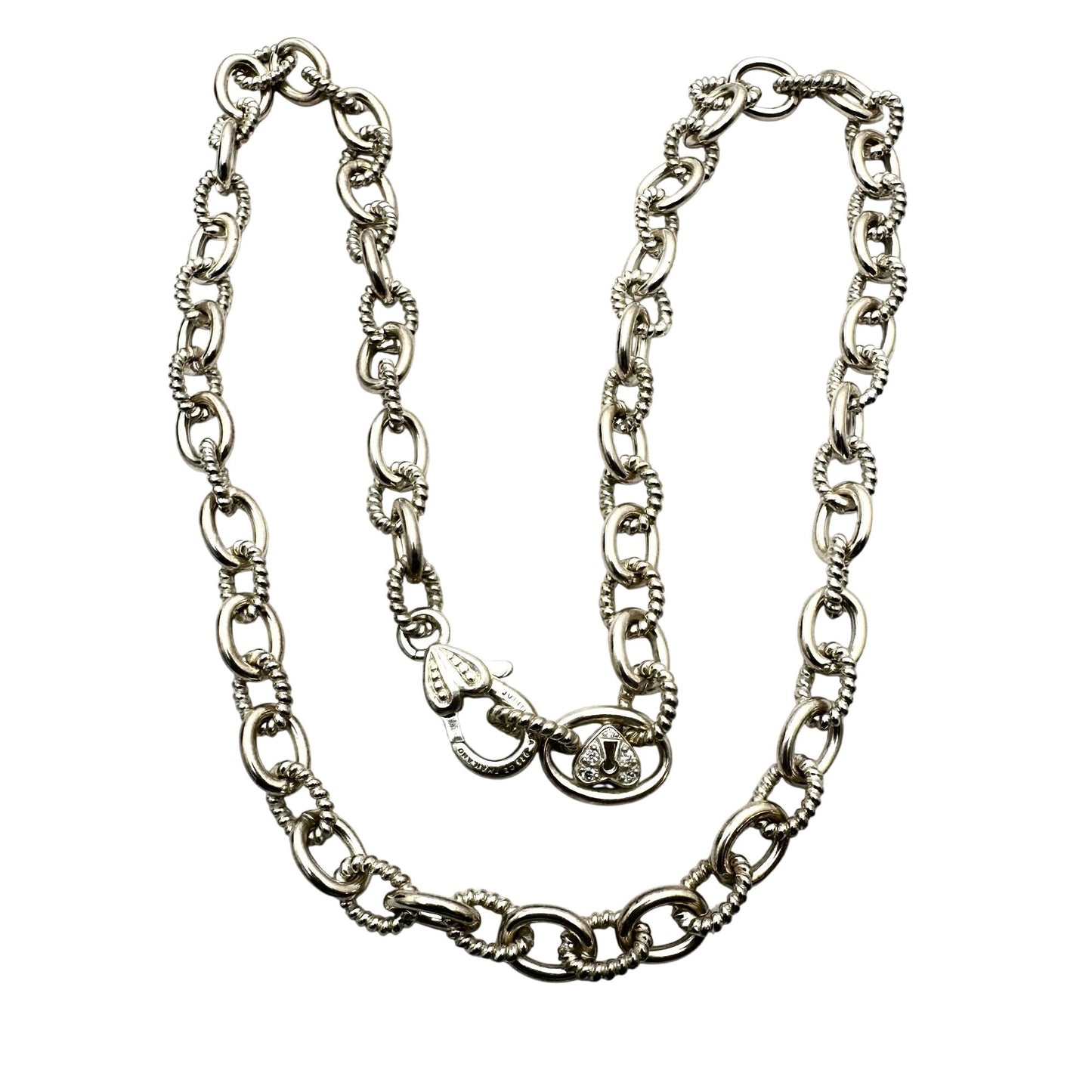 Judith Ripka Sterling Silver Cubic Zirconia Necklace 18 Inch Heavy Ribbed Chain 58 Grams