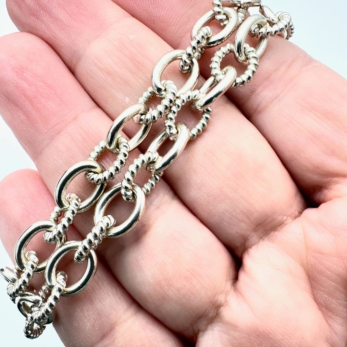 Judith Ripka Sterling Silver Cubic Zirconia Necklace 18 Inch Heavy Ribbed Chain 58 Grams