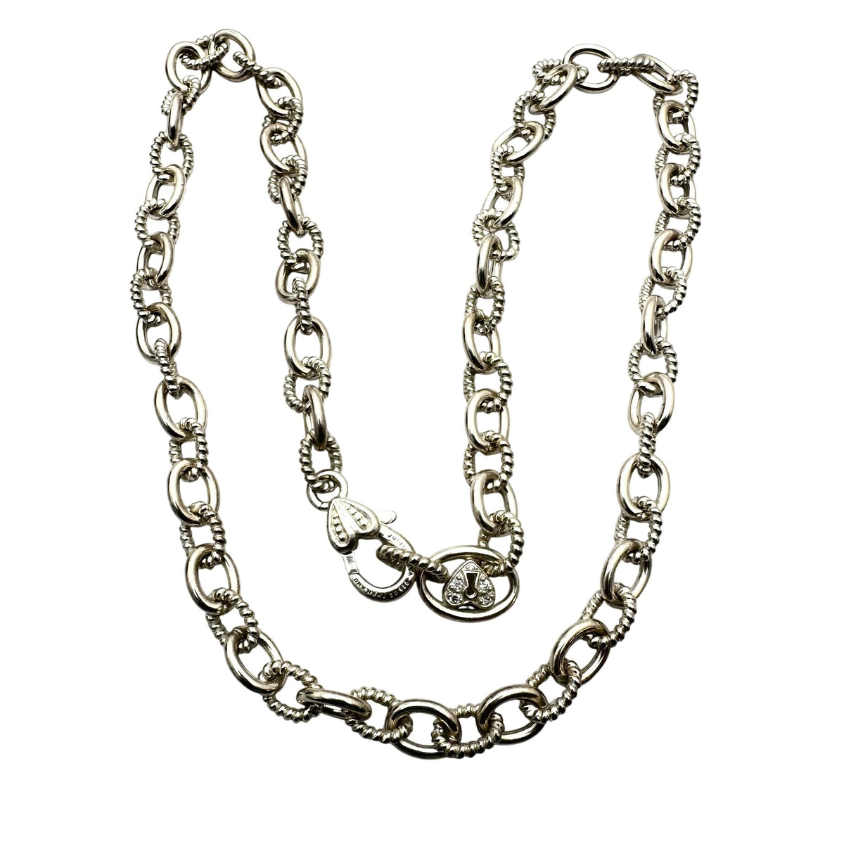 Judith Ripka Sterling Silver Cubic Zirconia Necklace 18 Inch Heavy Ribbed Chain 58 Grams