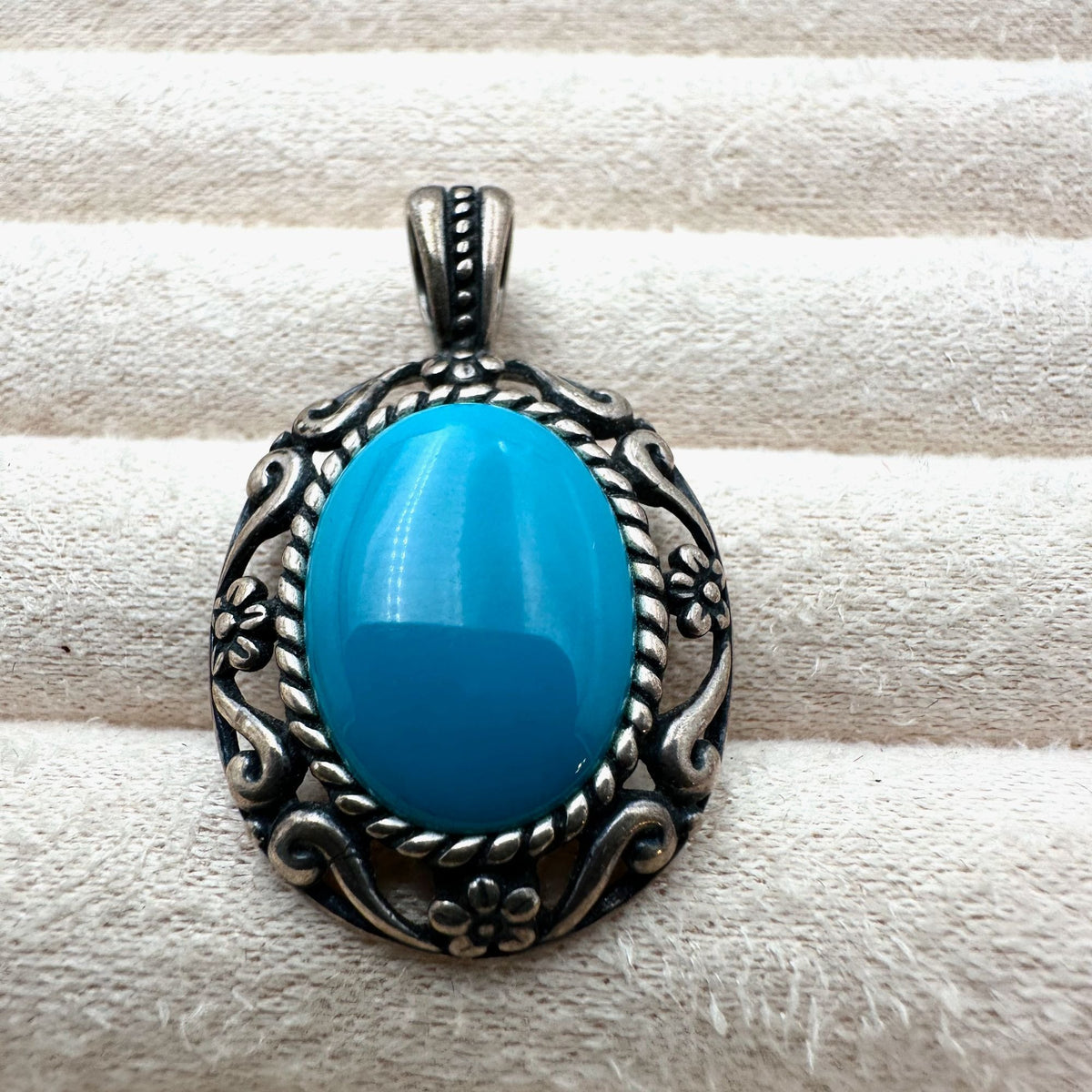 Carolyn Pollack Blue Sleeping Beauty Turquoise Sterling Silver Pendant 1.5"