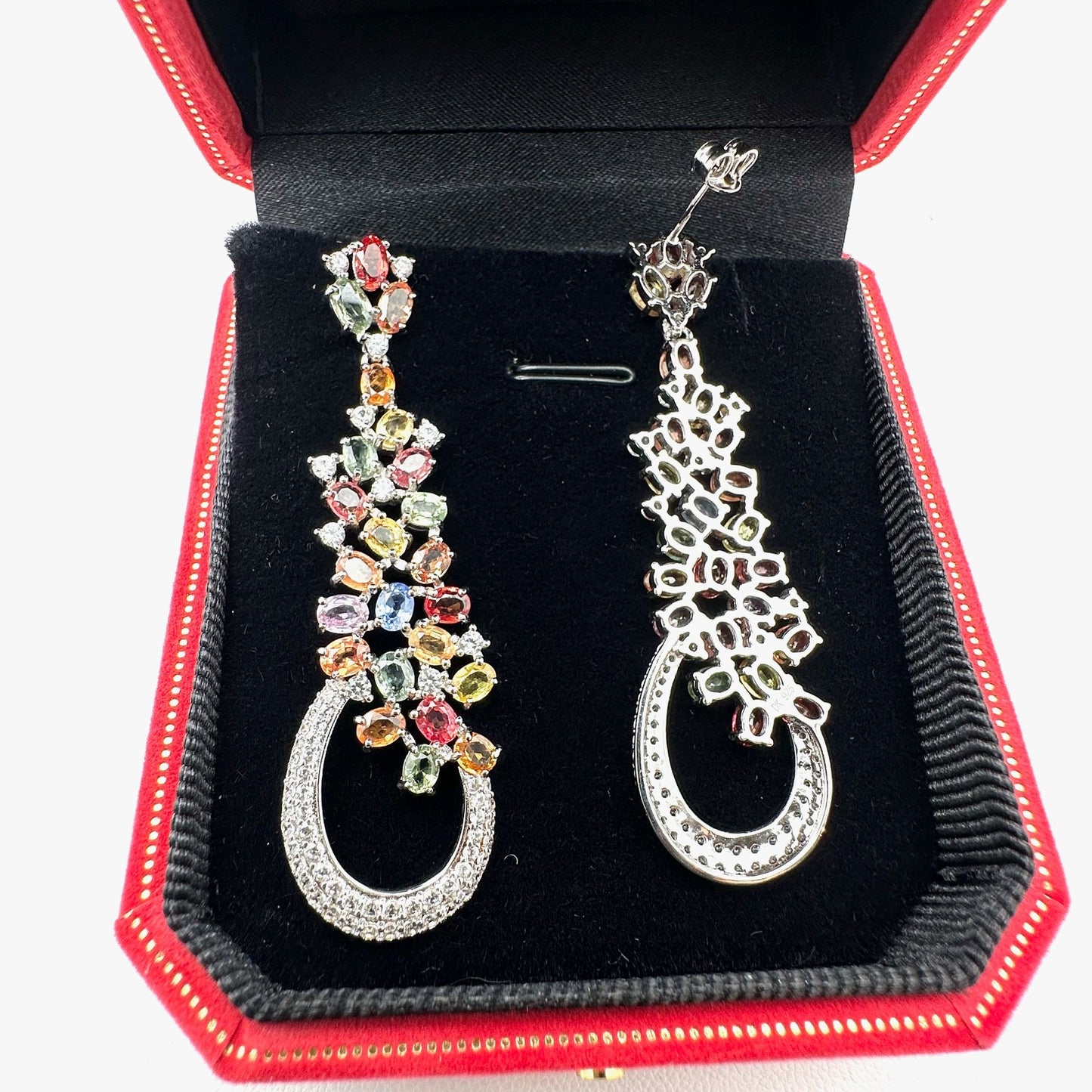 10.80ctw Multi Color Sapphire & 1.85ctw White Zircon Sterling Silver Earrings