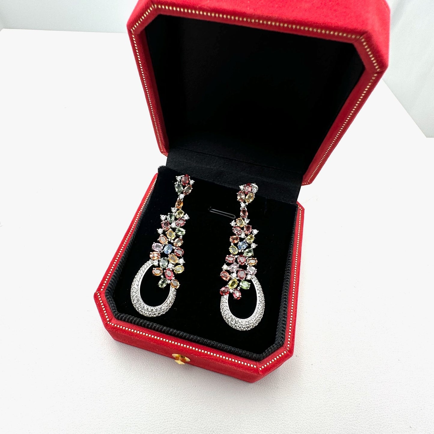 10.80ctw Multi Color Sapphire & 1.85ctw White Zircon Sterling Silver Earrings