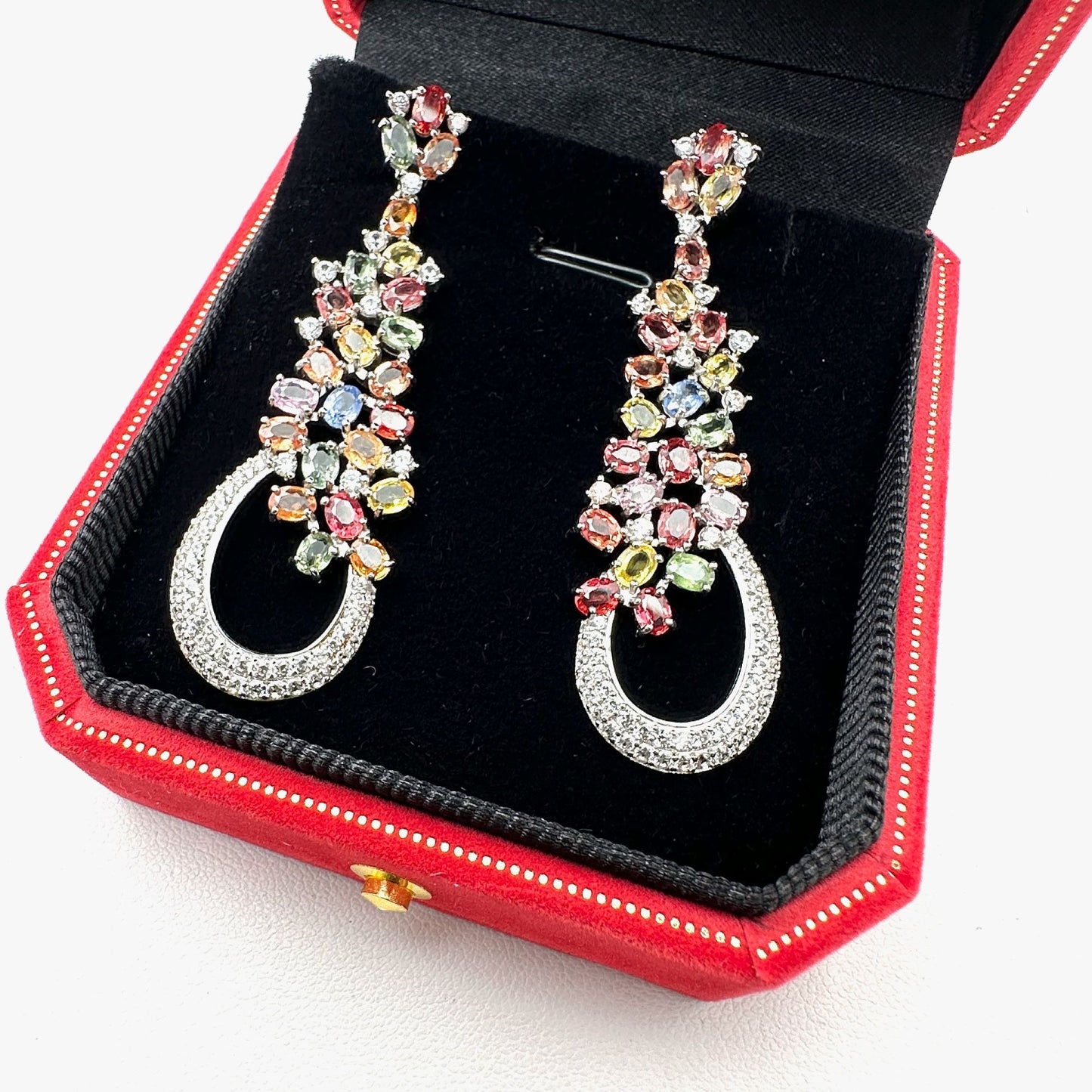 10.80ctw Multi Color Sapphire & 1.85ctw White Zircon Sterling Silver Earrings