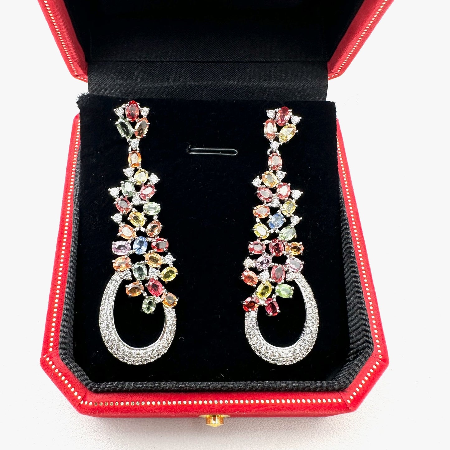 10.80ctw Multi Color Sapphire & 1.85ctw White Zircon Sterling Silver Earrings