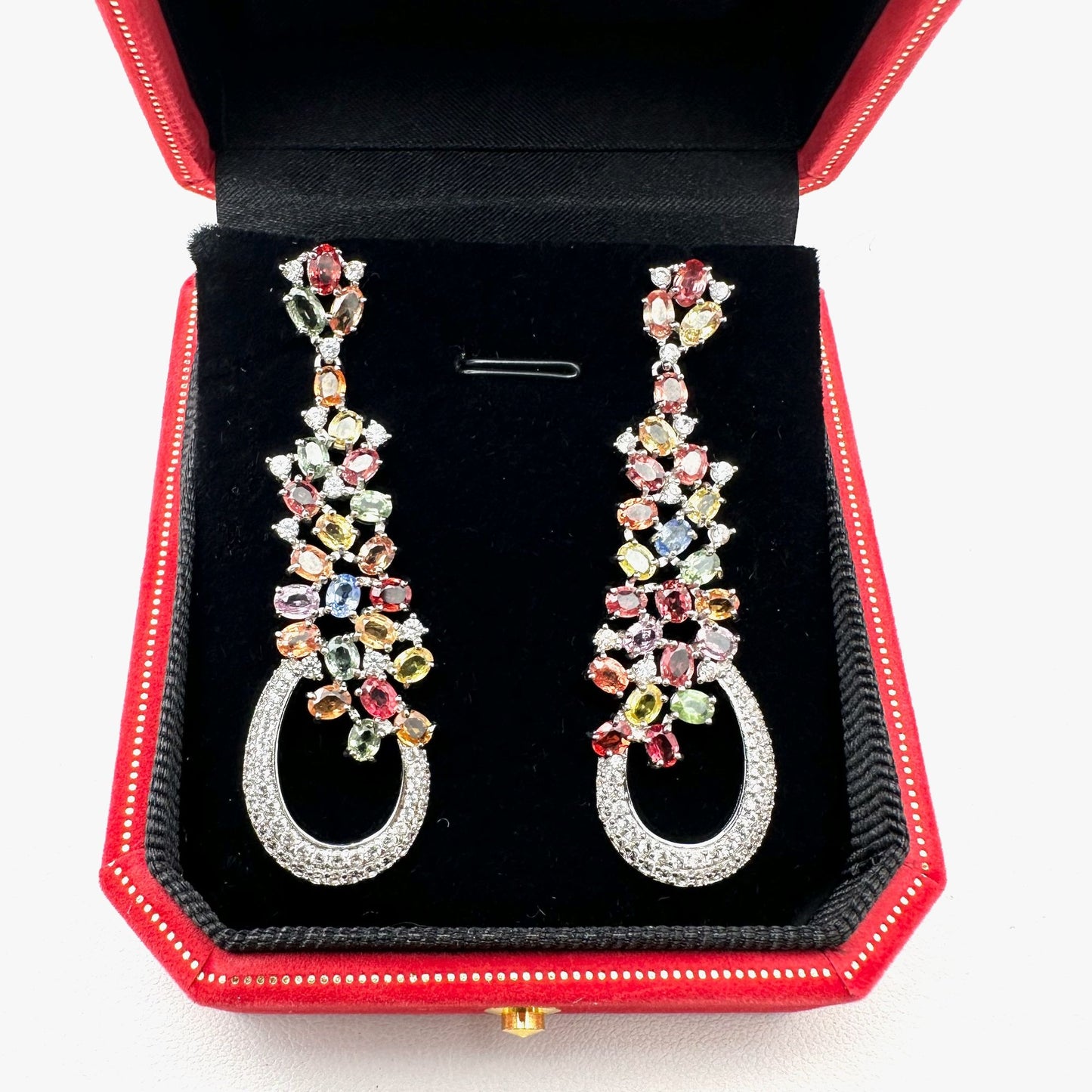 10.80ctw Multi Color Sapphire & 1.85ctw White Zircon Sterling Silver Earrings