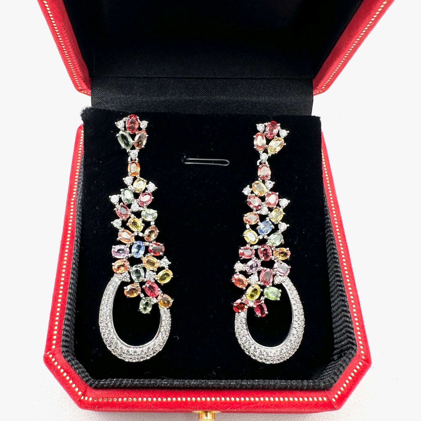 10.80ctw Multi Color Sapphire & 1.85ctw White Zircon Sterling Silver Earrings