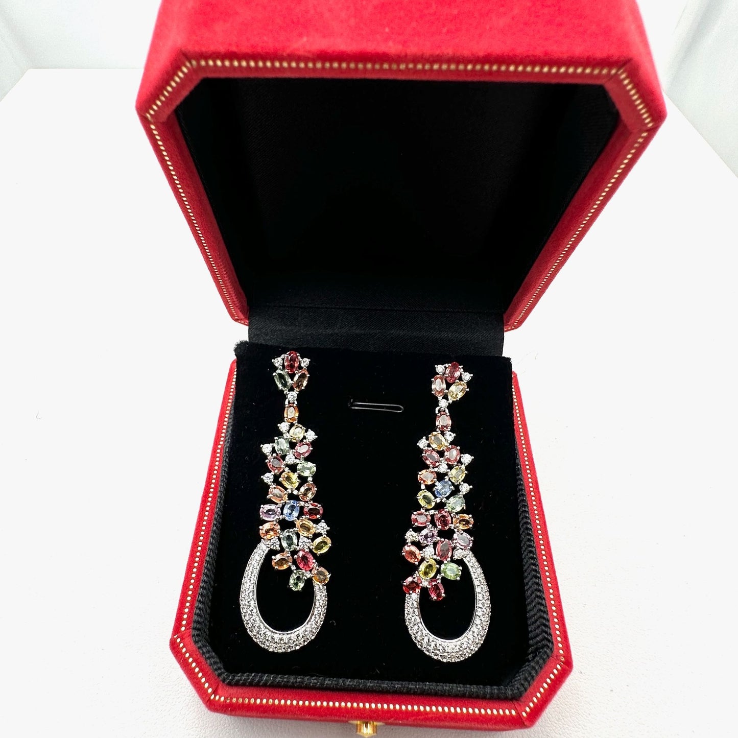 10.80ctw Multi Color Sapphire & 1.85ctw White Zircon Sterling Silver Earrings