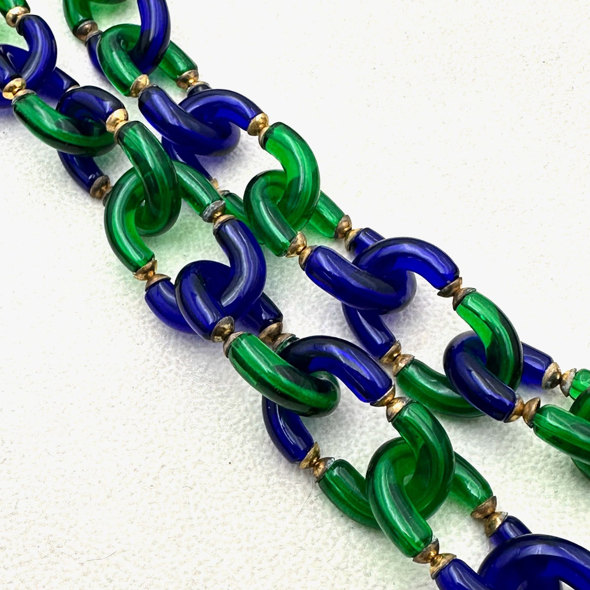 Vintage Unsigned Archimede Seguso for Chanel Blue Green Glass Gold Necklace