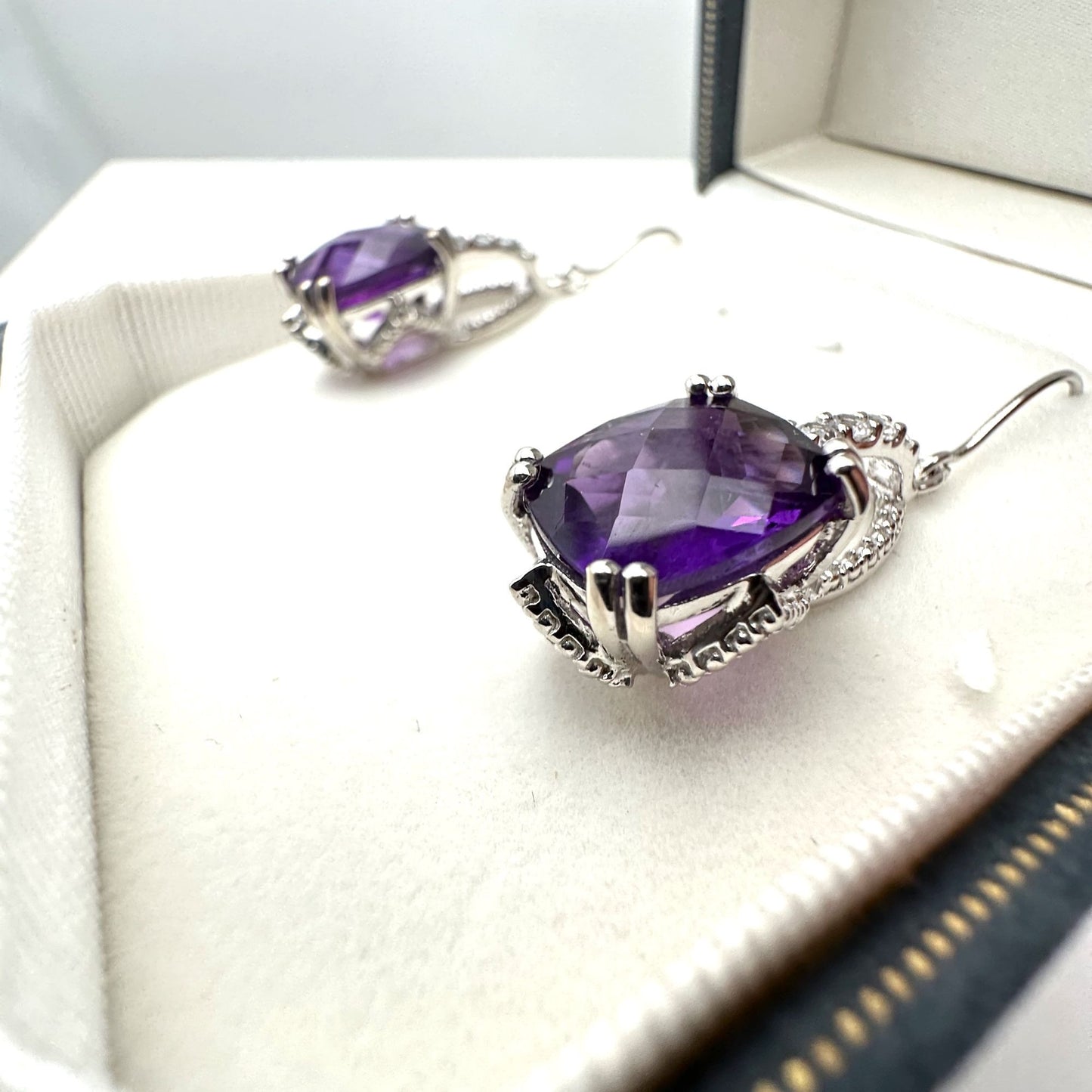 Amethyst White Topaz Sterling Silver Pierced Earrings