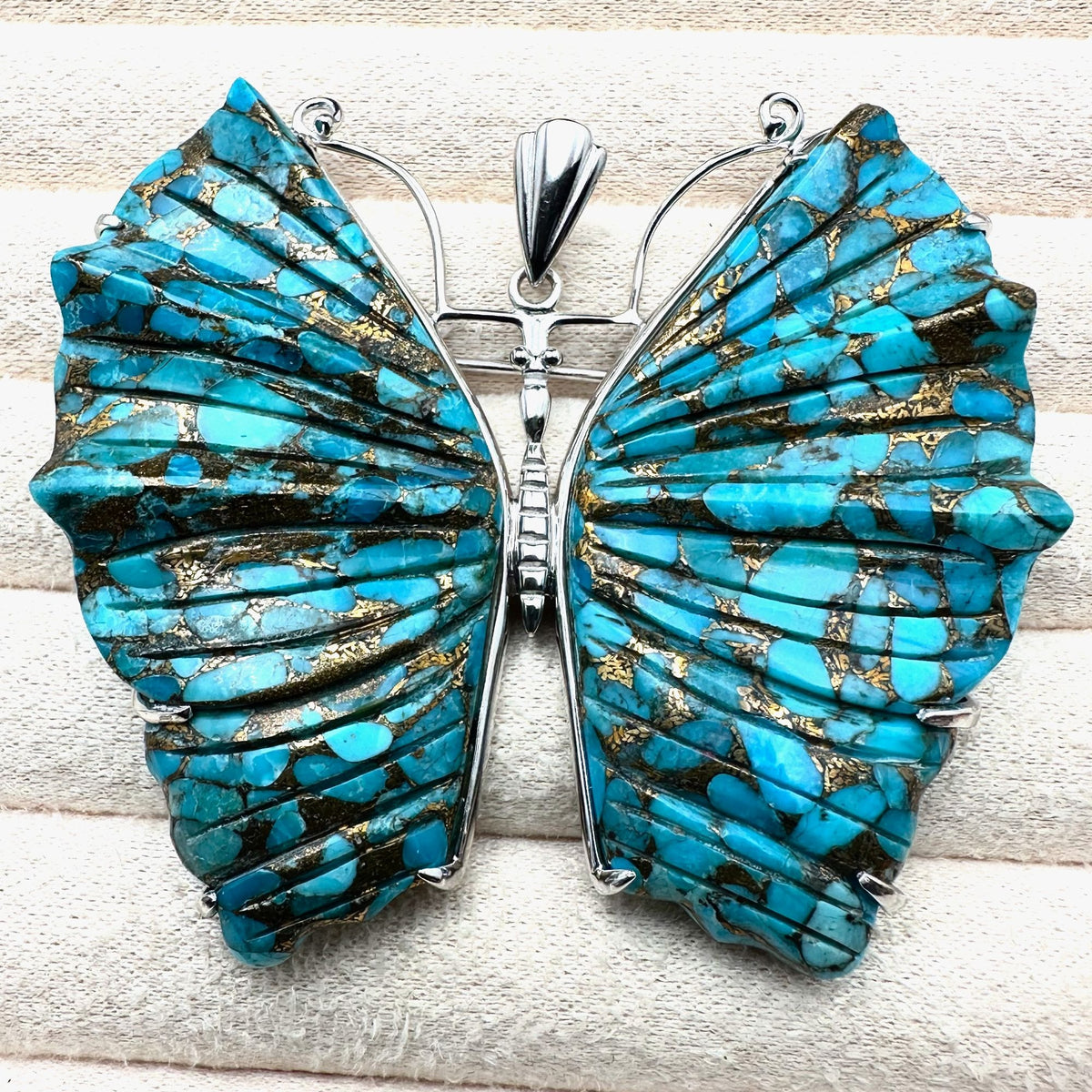 D Joy Turquoise Sterling Silver Pendant Huge 2.75 Inch Beautiful Matrix