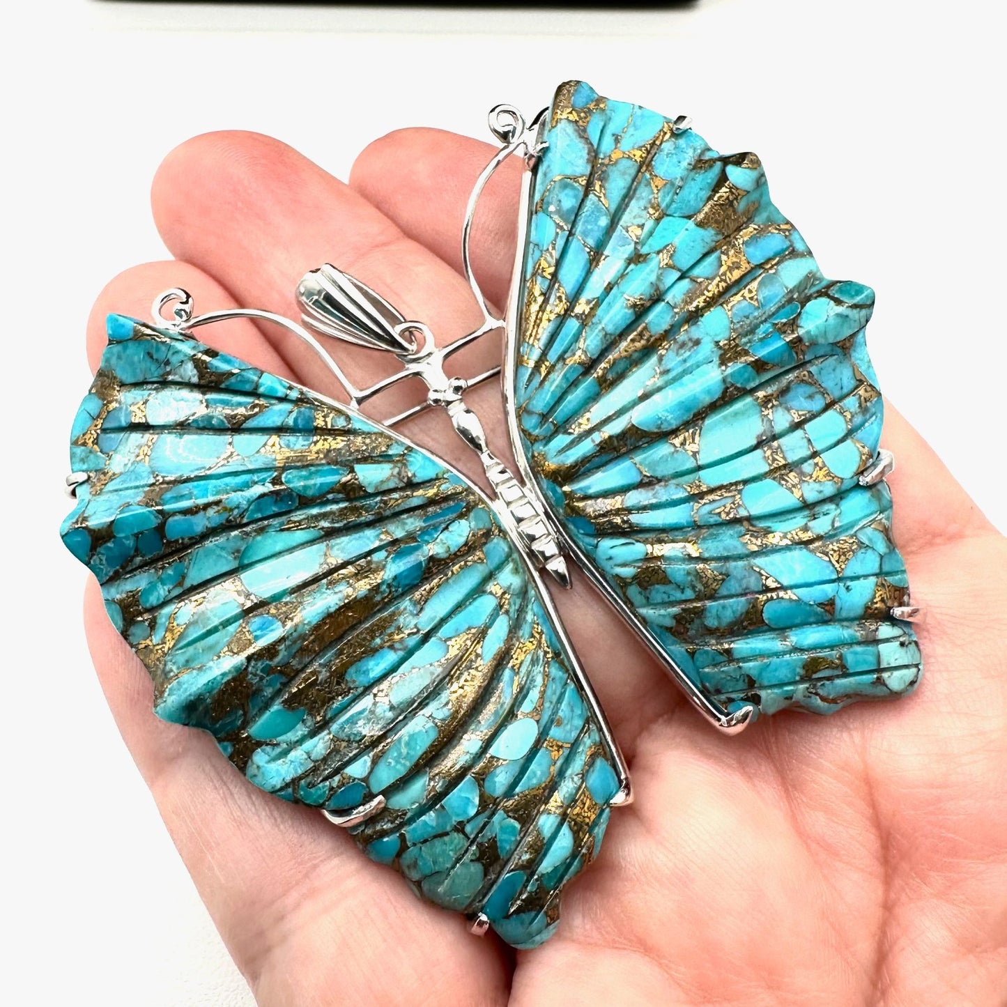 D Joy Turquoise Sterling Silver Pendant Huge 2.75 Inch Beautiful Matrix