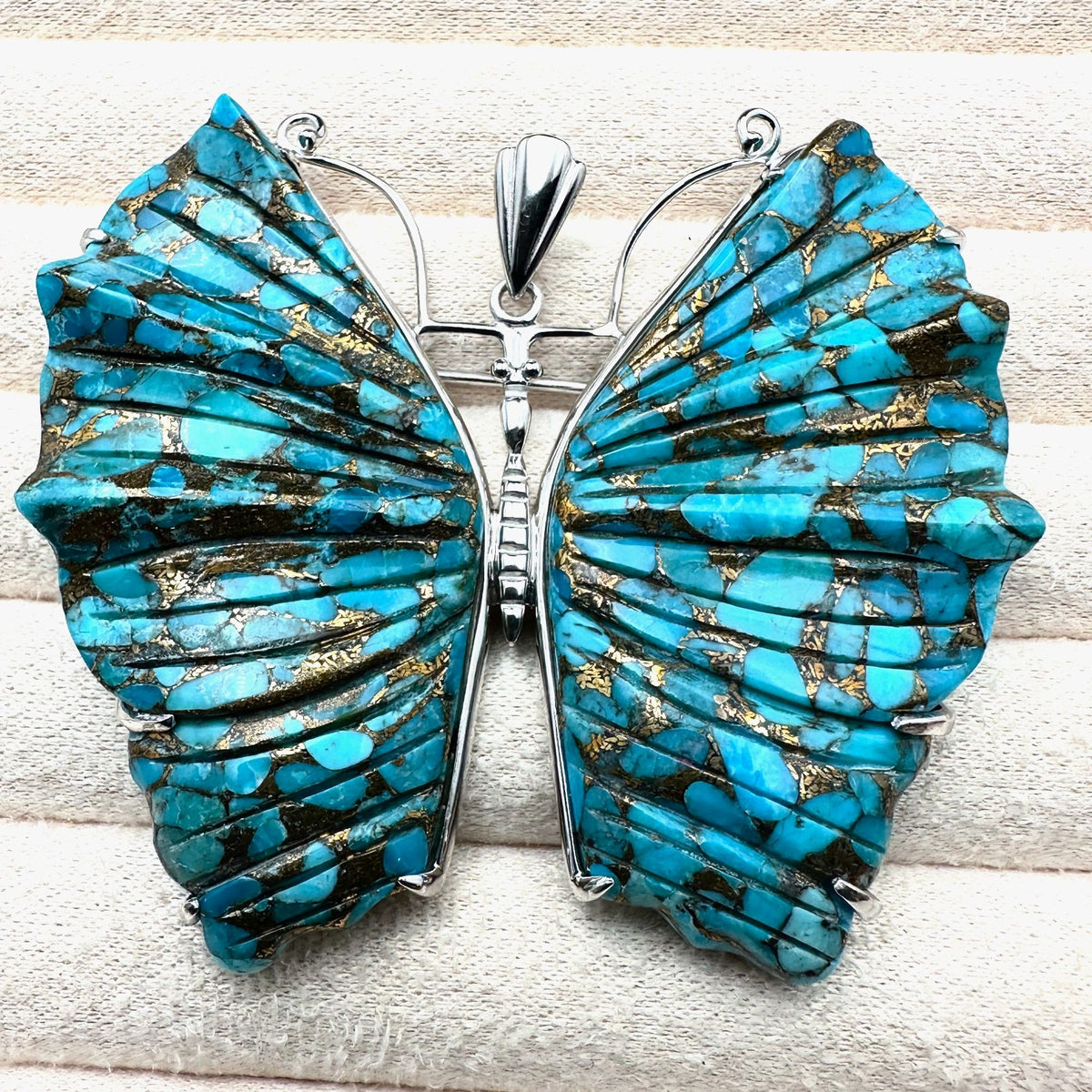 D Joy Turquoise Sterling Silver Pendant Huge 2.75 Inch Beautiful Matrix