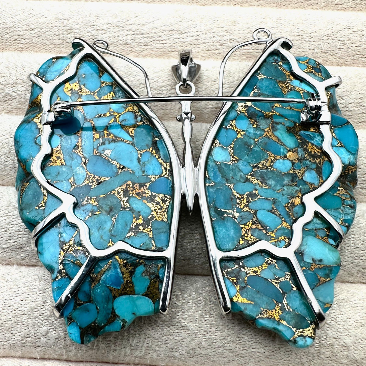 D Joy Turquoise Sterling Silver Pendant Huge 2.75 Inch Beautiful Matrix