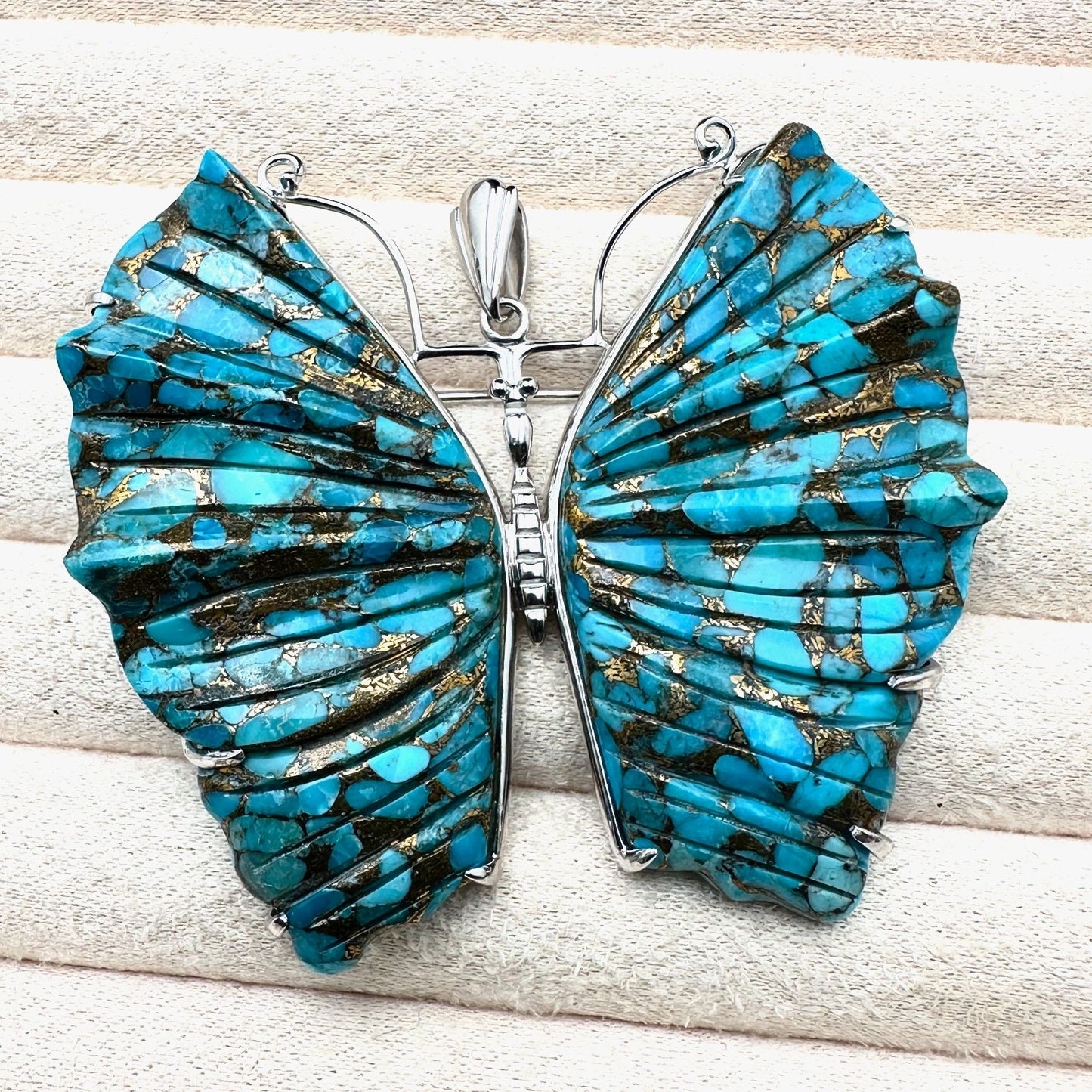 D Joy Turquoise Sterling Silver Pendant Huge 2.75 Inch Beautiful Matrix