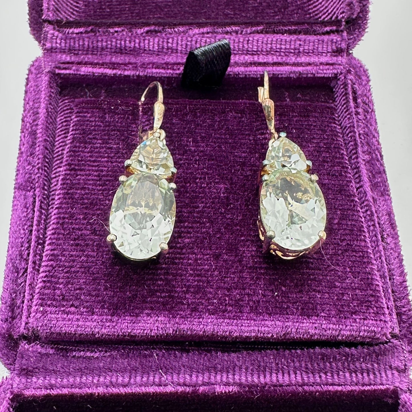 14.20ctw Oval & Trilion Prasiolite 18K Gold Plated Sterling Silver Earrings