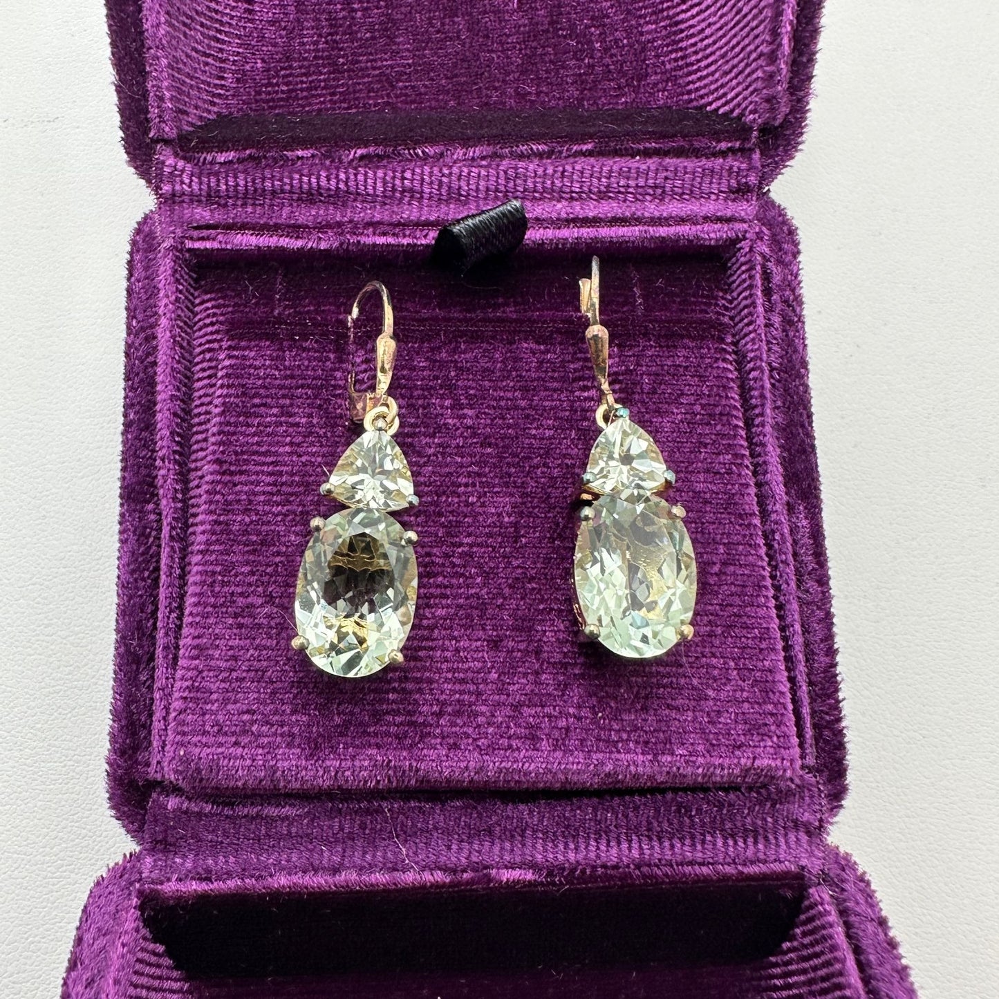 14.20ctw Oval & Trilion Prasiolite 18K Gold Plated Sterling Silver Earrings