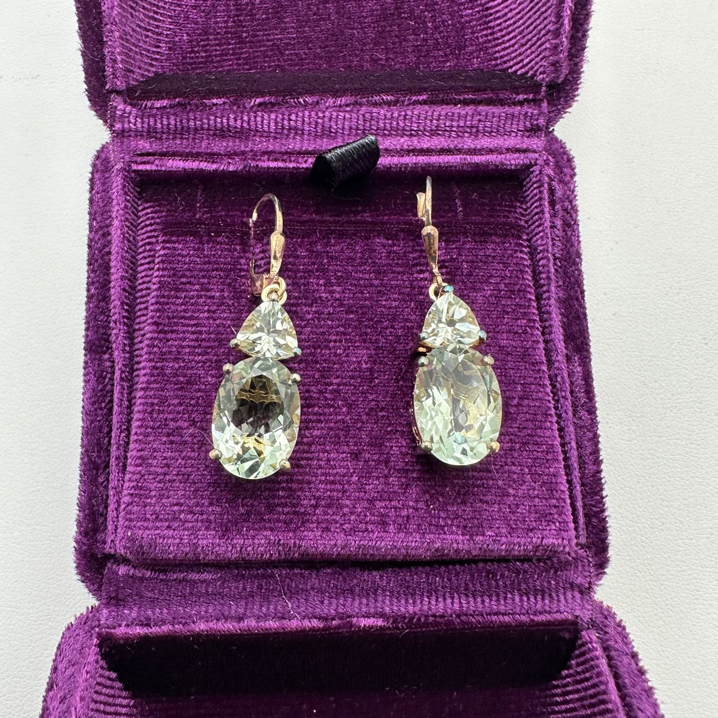 14.20ctw Oval & Trilion Prasiolite 18K Gold Plated Sterling Silver Earrings