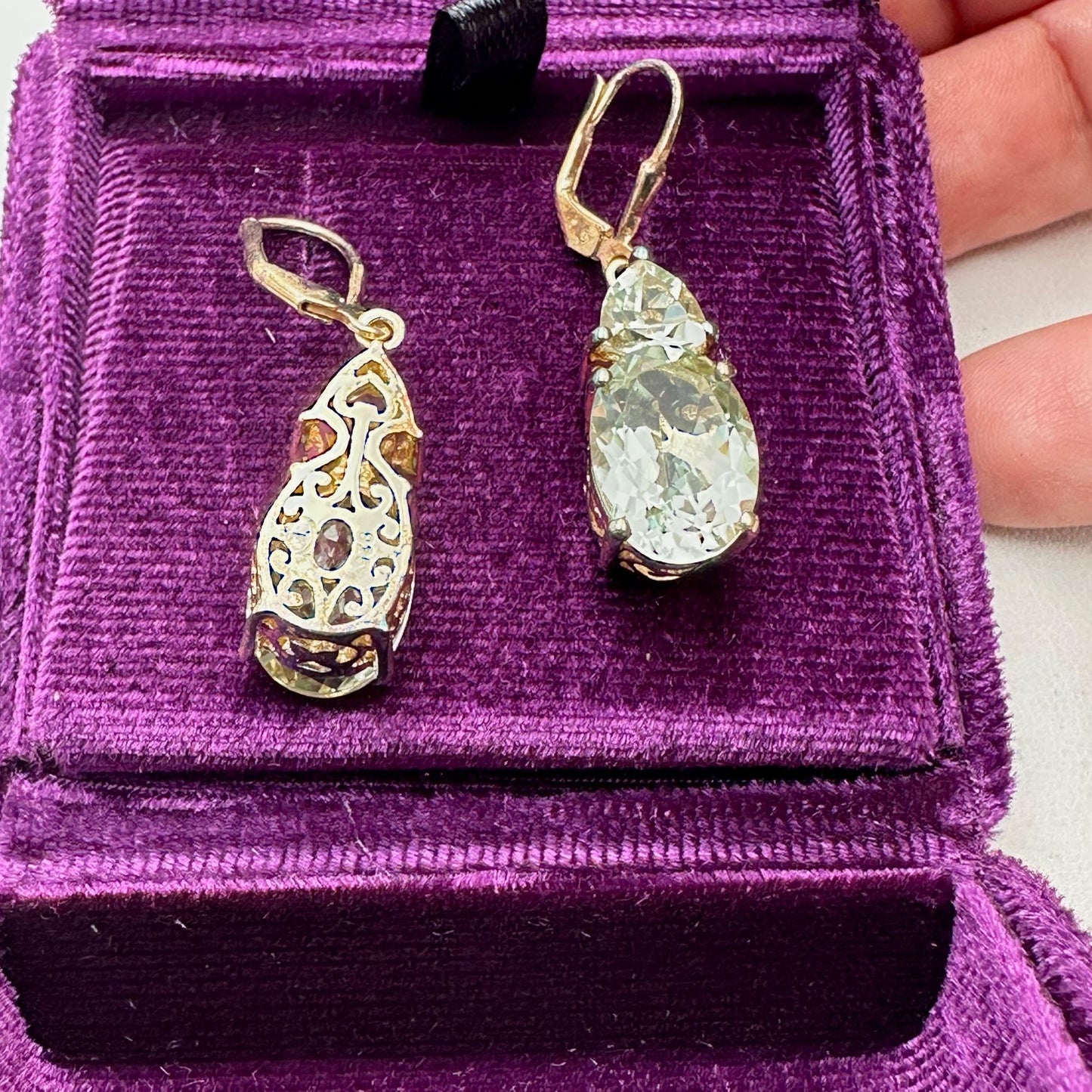 14.20ctw Oval & Trilion Prasiolite 18K Gold Plated Sterling Silver Earrings